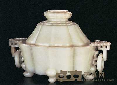 19世纪 白玉蝶耳四足碗莲盖 宽18.5cm